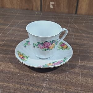 Regent China English Rose Tea Cup & Saucer Gold Trim Various Rose Color Flowers